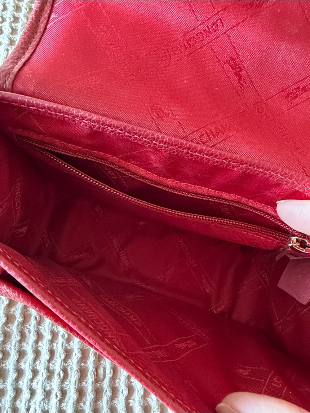 Longchamp Deep Red Pebbled Leather Crossbody Bag - Picture 3 of 10